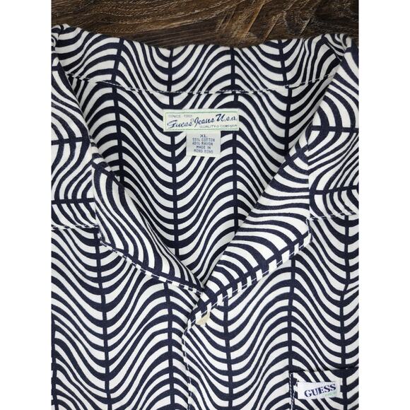 Vintage 90s Guess Jeans USA Men’s Button Up Shirt XL Black White Wavy Stripe Mad - Picture 10 of 16